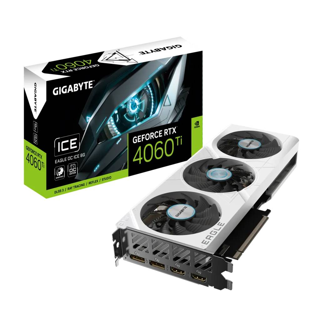 Видеокарта GeForce RTX 4060 Ti, 8Gb GDDR6 128bit, Gigabyte GV-N406TEAGLEOC ICE-8GD, RTL