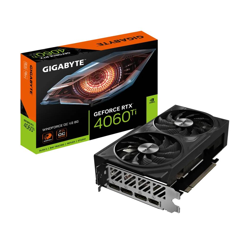 Видеокарта GeForce RTX 4060 Ti, 8Gb GDDR6 128bit, Gigabyte RTX4060Ti WINDFORCE OC V2 8G GV-N406TWF2OCV2-8GD, RTL