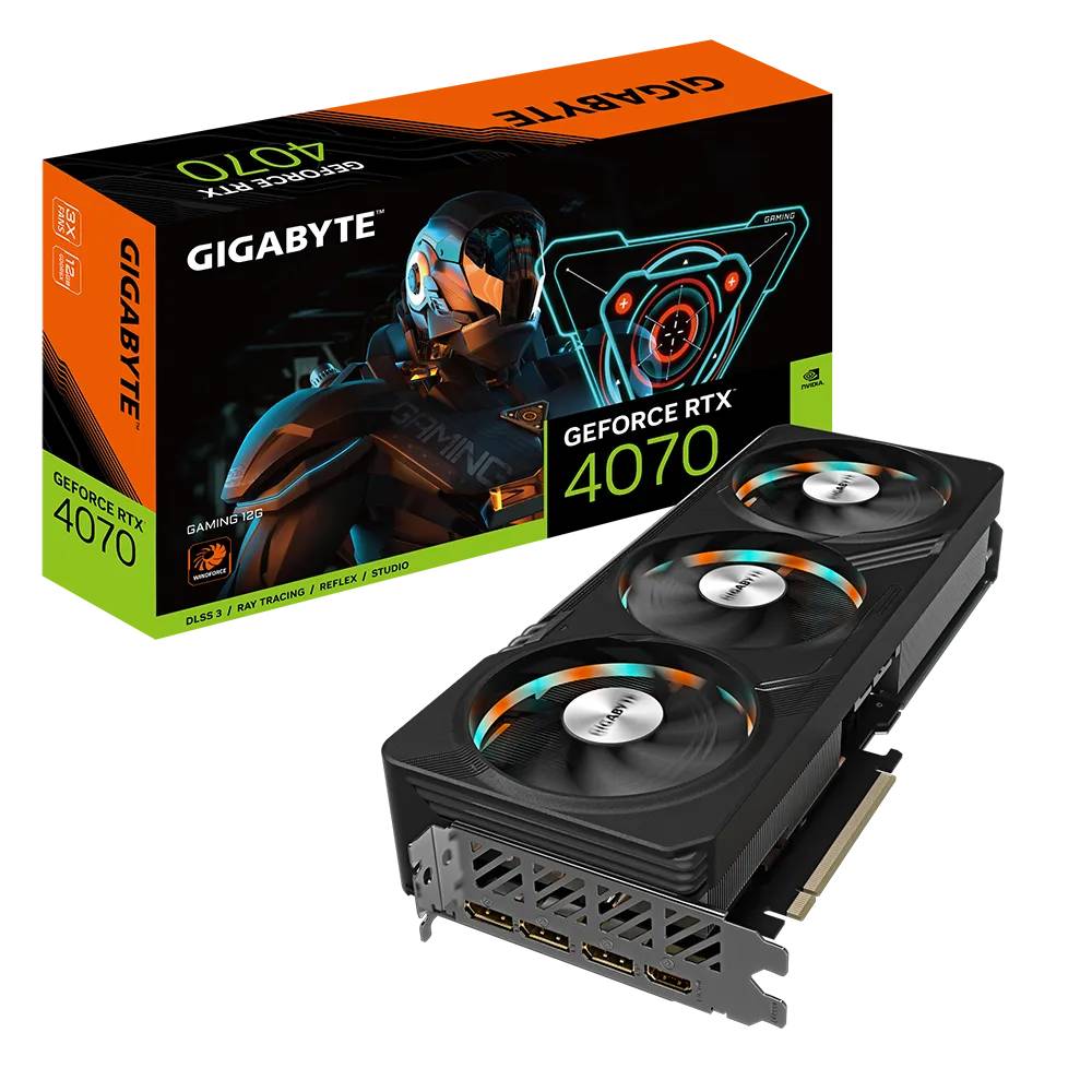 Видеокарта GeForce RTX 4070, 12Gb GDDR6X 192bit, Gigabyte GV-N4070GAMING-12GD, RTL