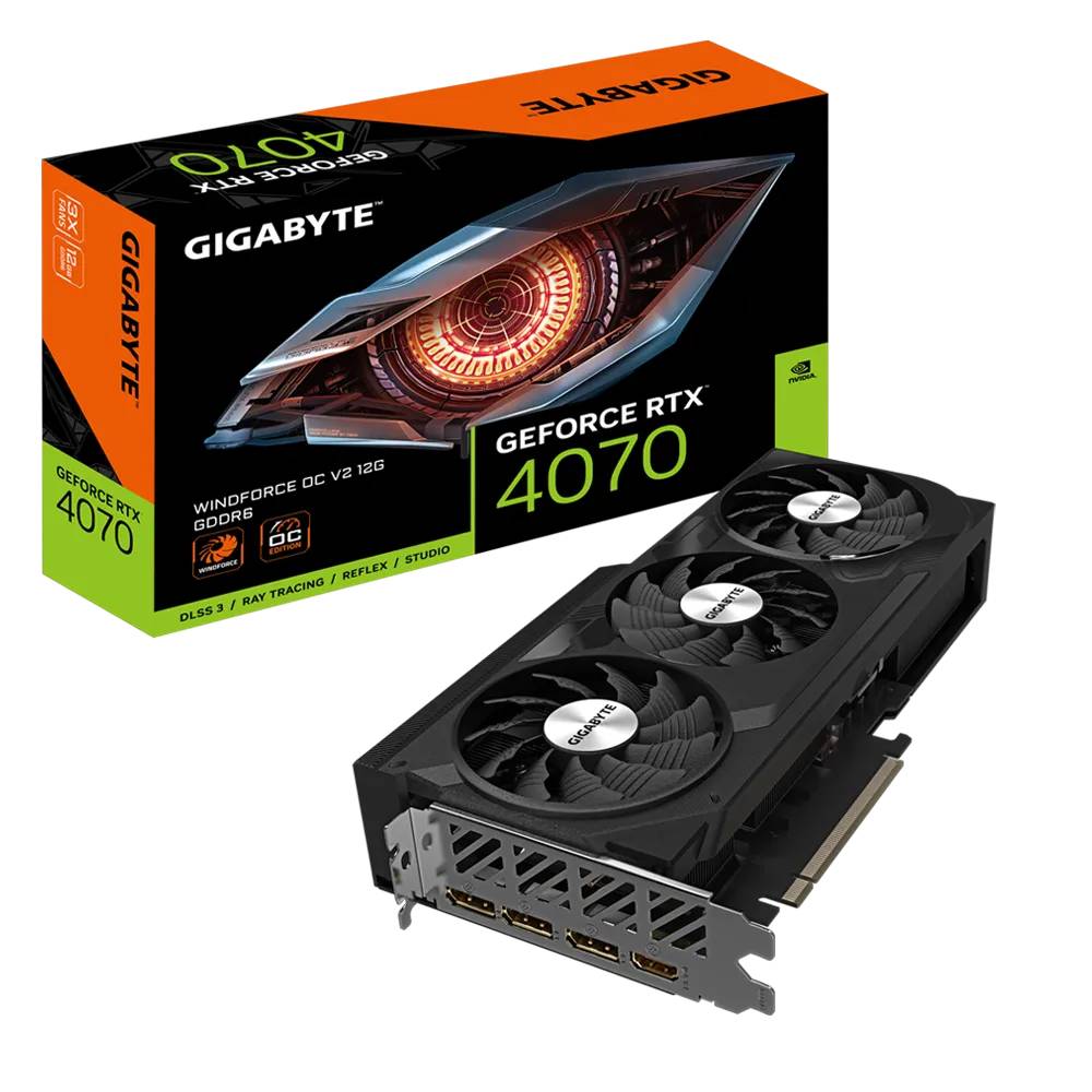 Видеокарта GeForce RTX 4070, 12Gb GDDR6 192bit, Gigabyte GV-N4070WF3OCV2-12GD, RTL