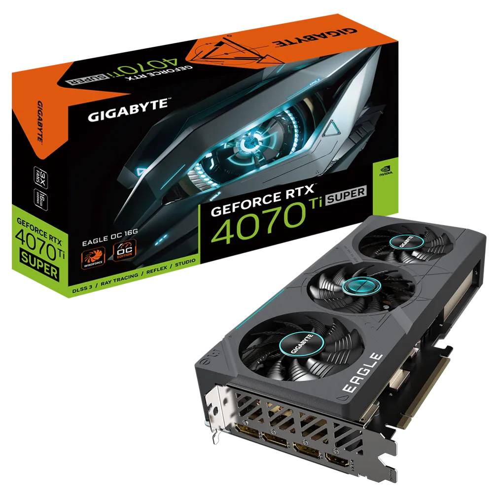 Видеокарта GeForce RTX 4070 Ti Super, 16Gb GDDR6X 256bit, Gigabyte RTX4070Ti SUPER EAGLE OC 16G GV-N407TSEAGLE OC-16GD, RTL