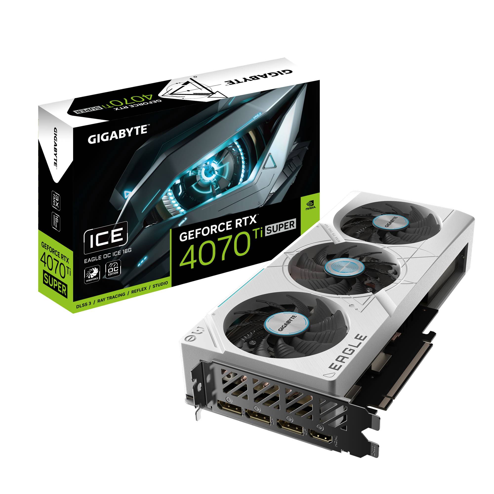 Видеокарта GeForce RTX 4070 Ti Super, 16Gb GDDR6X 256bit, Gigabyte RTX4070Ti SUPER EAGLE OC Ice 16G GV-N407TSEAGLEOC ICE-16GD, RTL