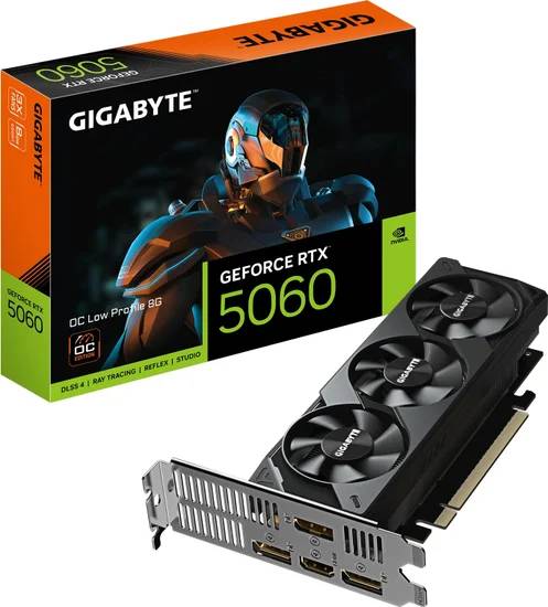 Видеокарта GeForce RTX 5060, 8Gb GDDR7 128bit, Gigabyte RTX 5060 Low Profile OC 8G GV-N5060OC-8GL, RTL