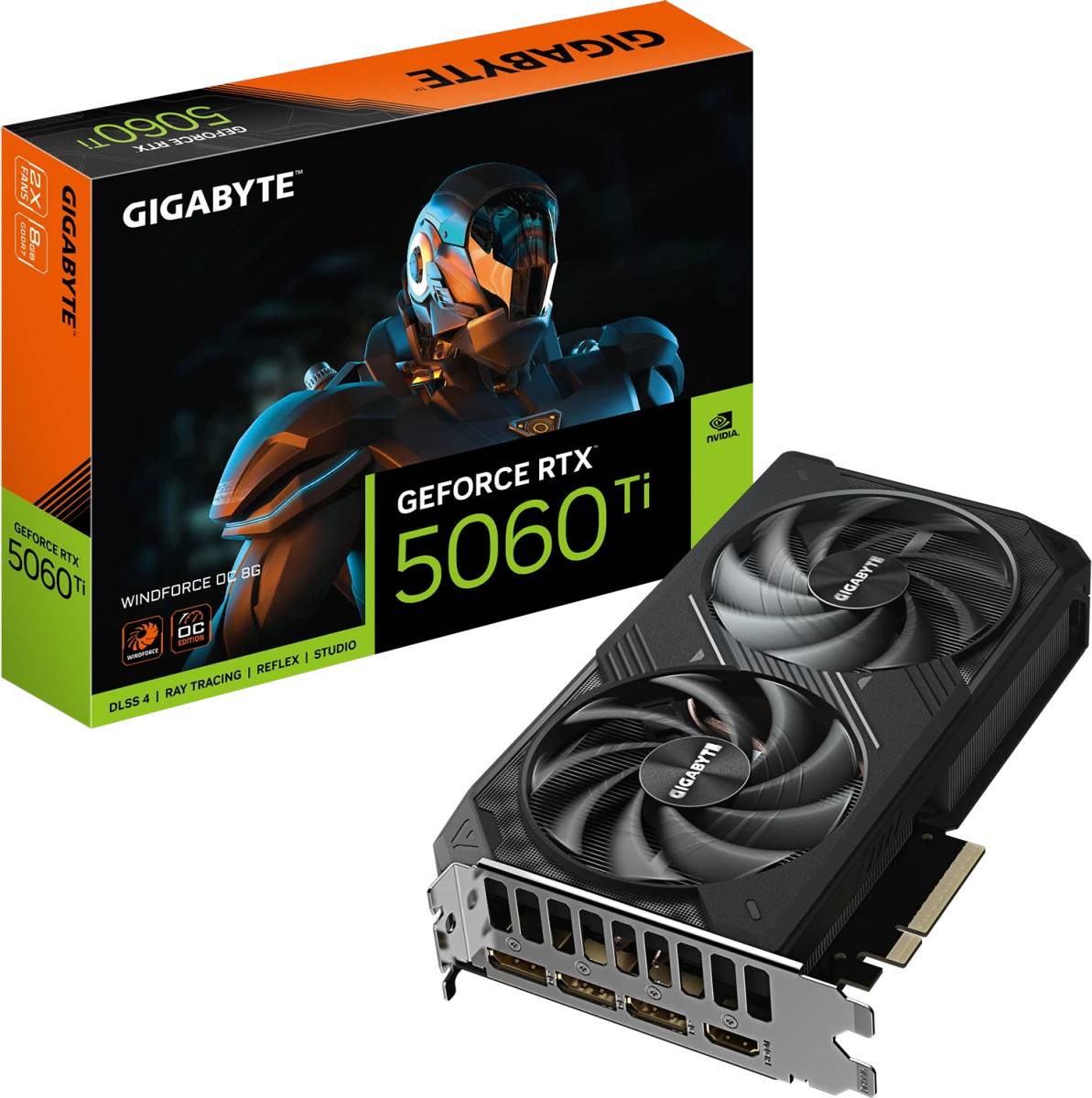 Видеокарта GeForce RTX 5060Ti, 8Gb GDDR7 128bit, Gigabyte RTX 5060 Ti Windforce OC 8G GV-N506TWF2OC-8GD, RTL