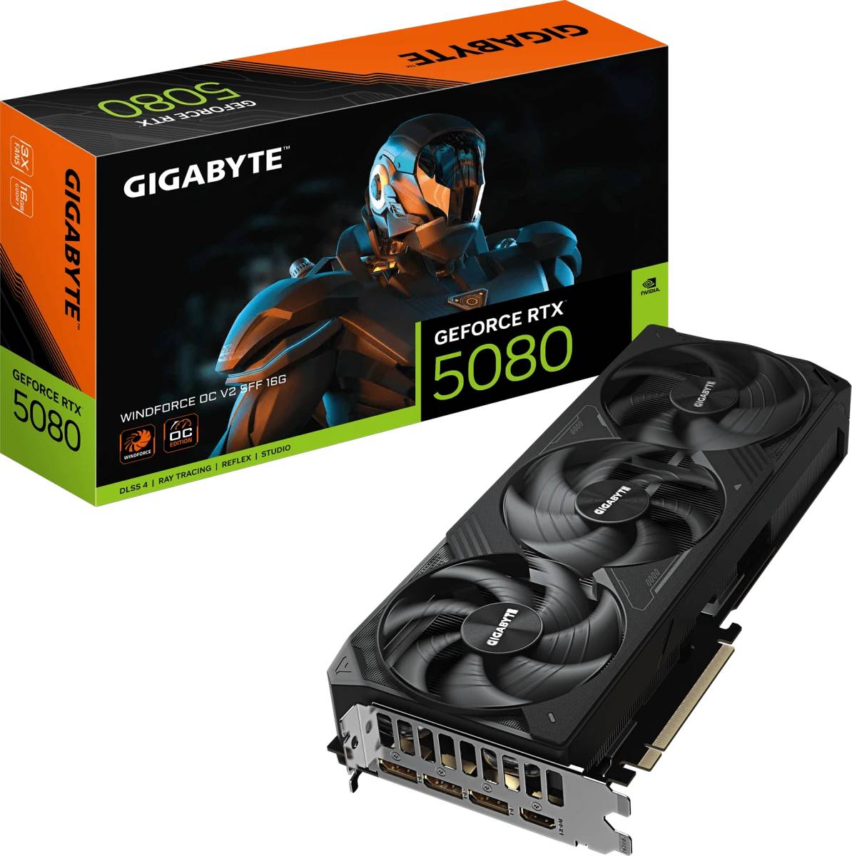 Видеокарта GeForce RTX 5080, 16Gb GDDR7 256bit, Gigabyte WINDFORCE OC V2 SFF GV-N5080WF3OCV2-16GD, RTL