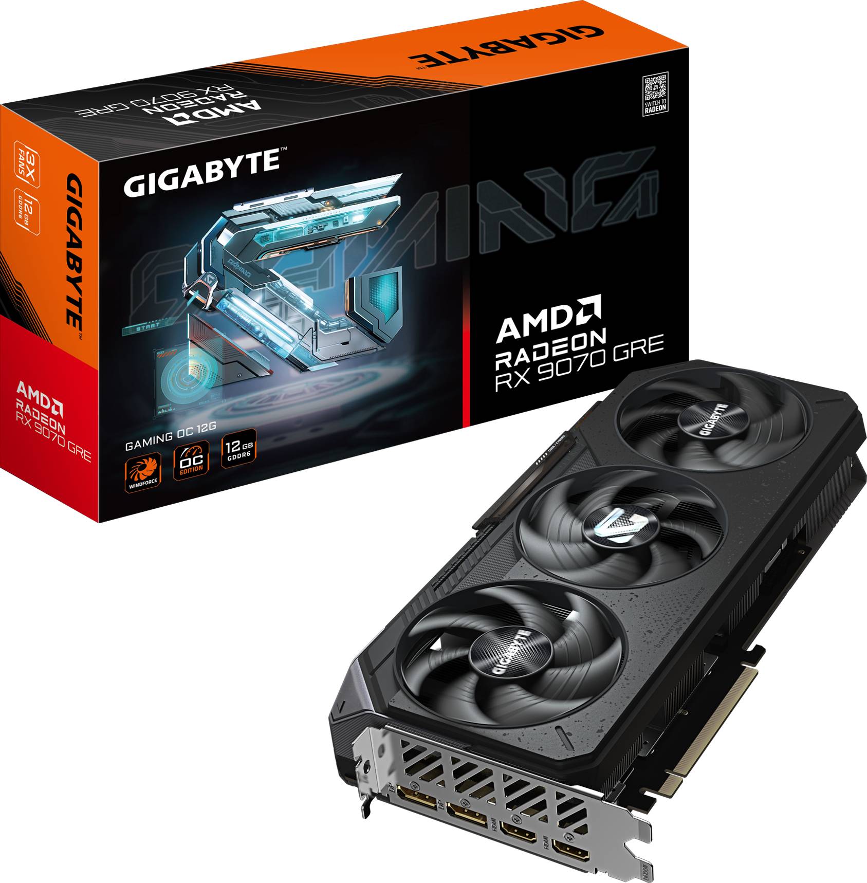 Видеокарта Radeon RX 9070 GRE, 12Gb GDDR6 192bit, Gigabyte RX 9070 GRE Gaming OC 12G 16GGV-R907GREGAMING OC-12GD, RTL