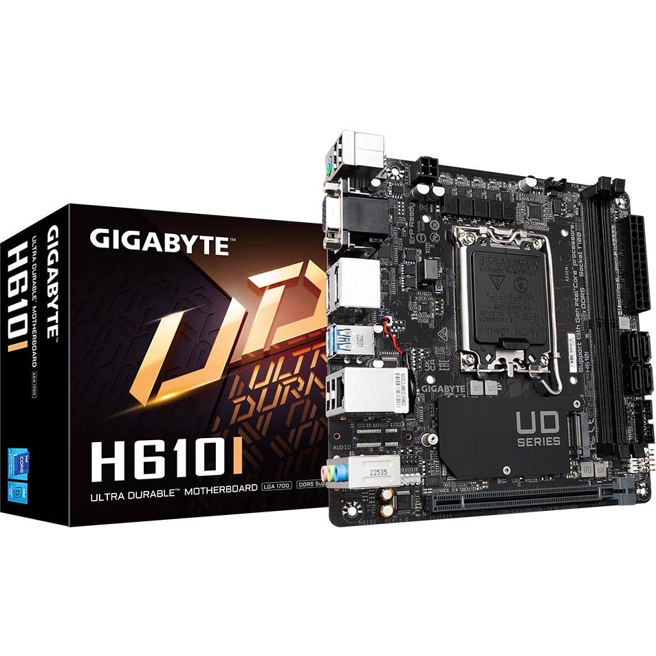 Материнская плата GigaByte H610I, LGA1700, (VGA, HDMI, 2xDP), 2xDDR V, mini-ITX