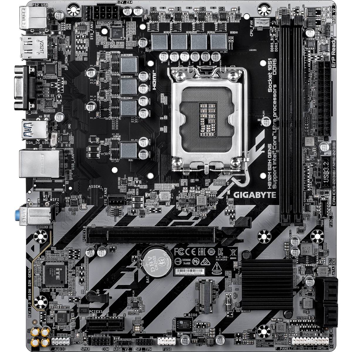 Материнская плата Gigabyte H810M S2H Gen5, LGA1851, (DP, HDMI, VGA), 2xDDR V, mATX