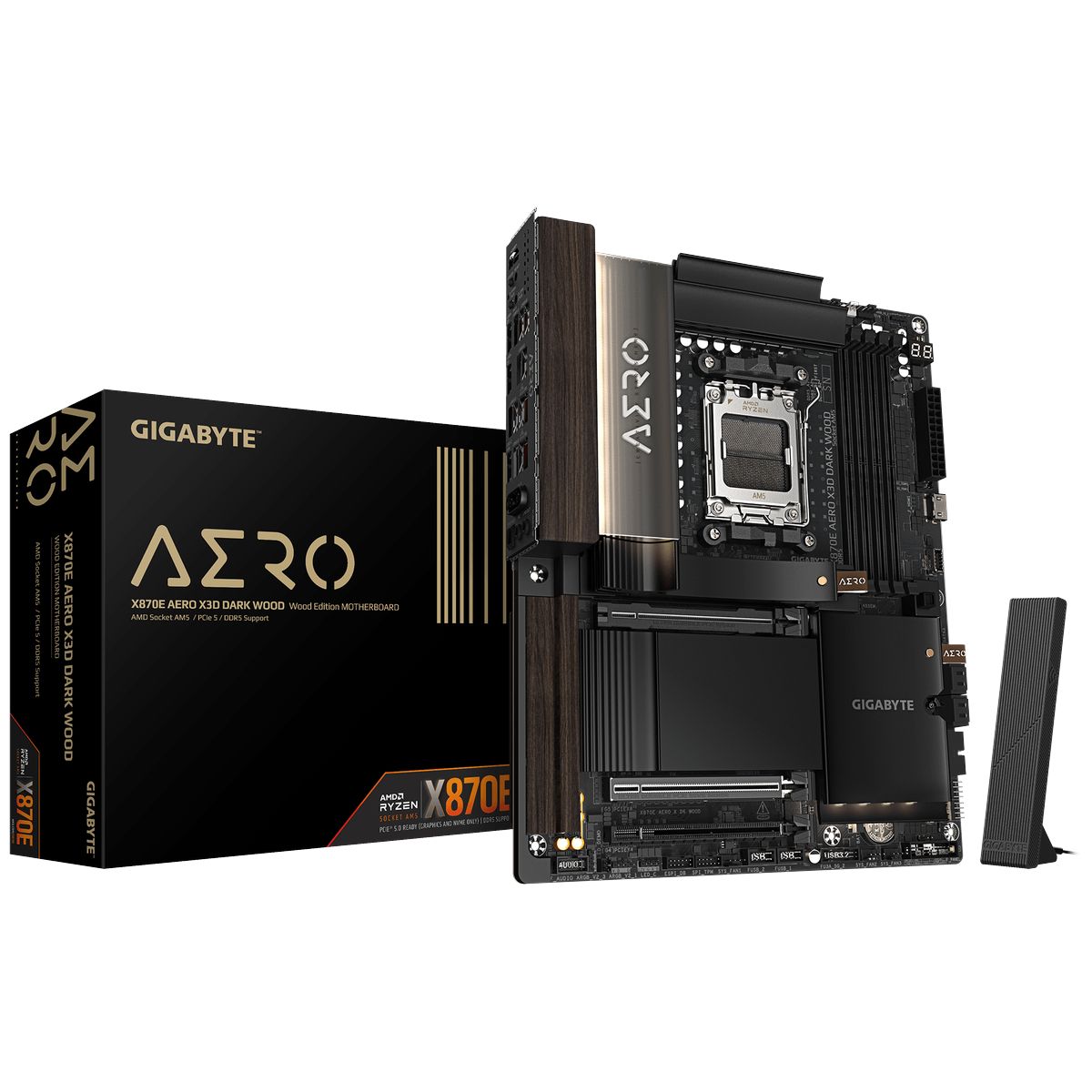 Материнская плата Gigabyte X870E AERO X3D DARK WOOD, AM5, (HDMI), 4xDDR V, ATX