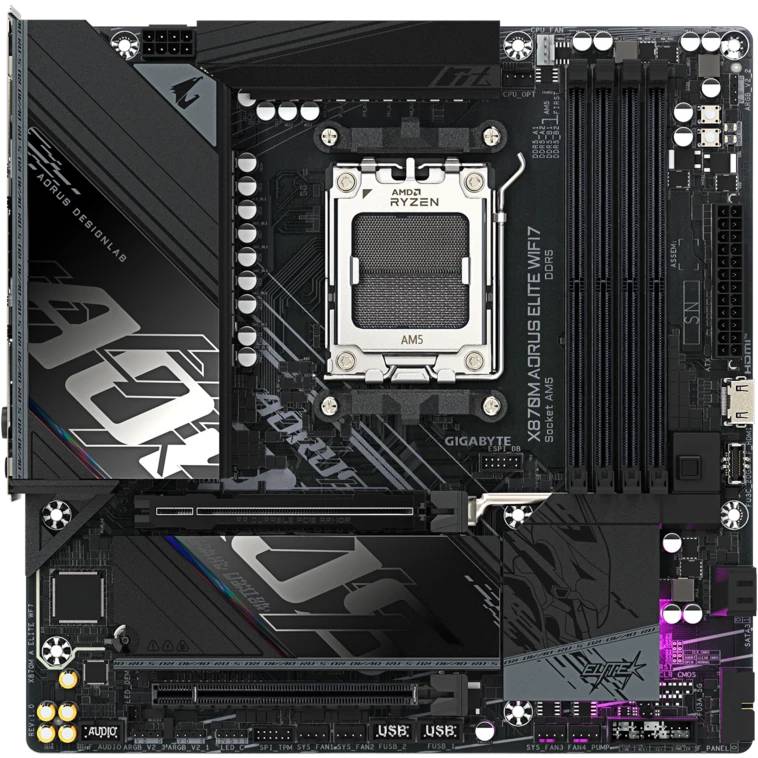 Материнская плата Gigabyte X870M AORUS ELITE WIFI7, AM5, (HDMI), 4xDDR V, mATX