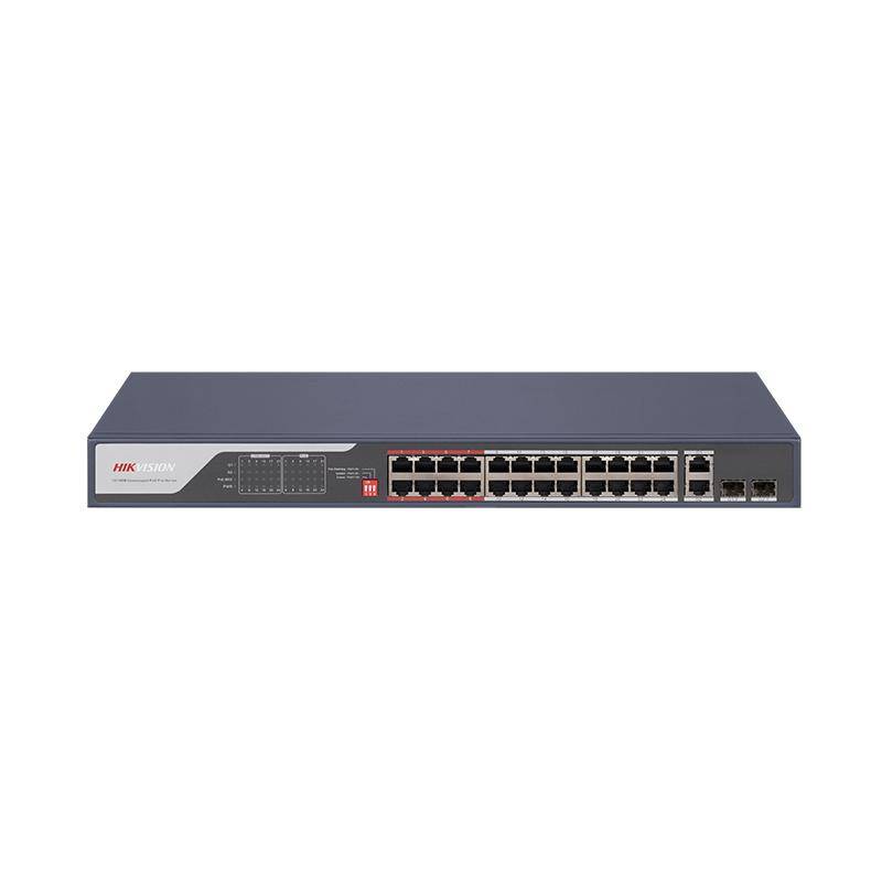 Коммутатор Hikvision DS-3E0326P-E(C), 24xLAN 100Mbps, 2xСombo (1Gbps/SFP), PoE