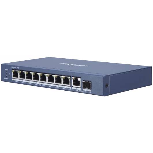 Коммутатор Hikvision DS-3E0510P-E, 9xLAN 1Gbps, 1xSFP, PoE+