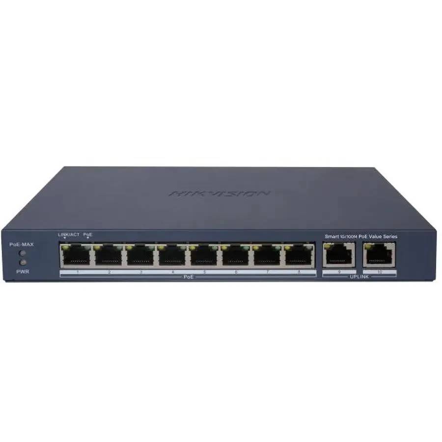 Коммутатор Hikvision DS-3E1310P-EI/M, 8xLAN 100Mbps, 2xСombo (1Gbps/SFP), PoE