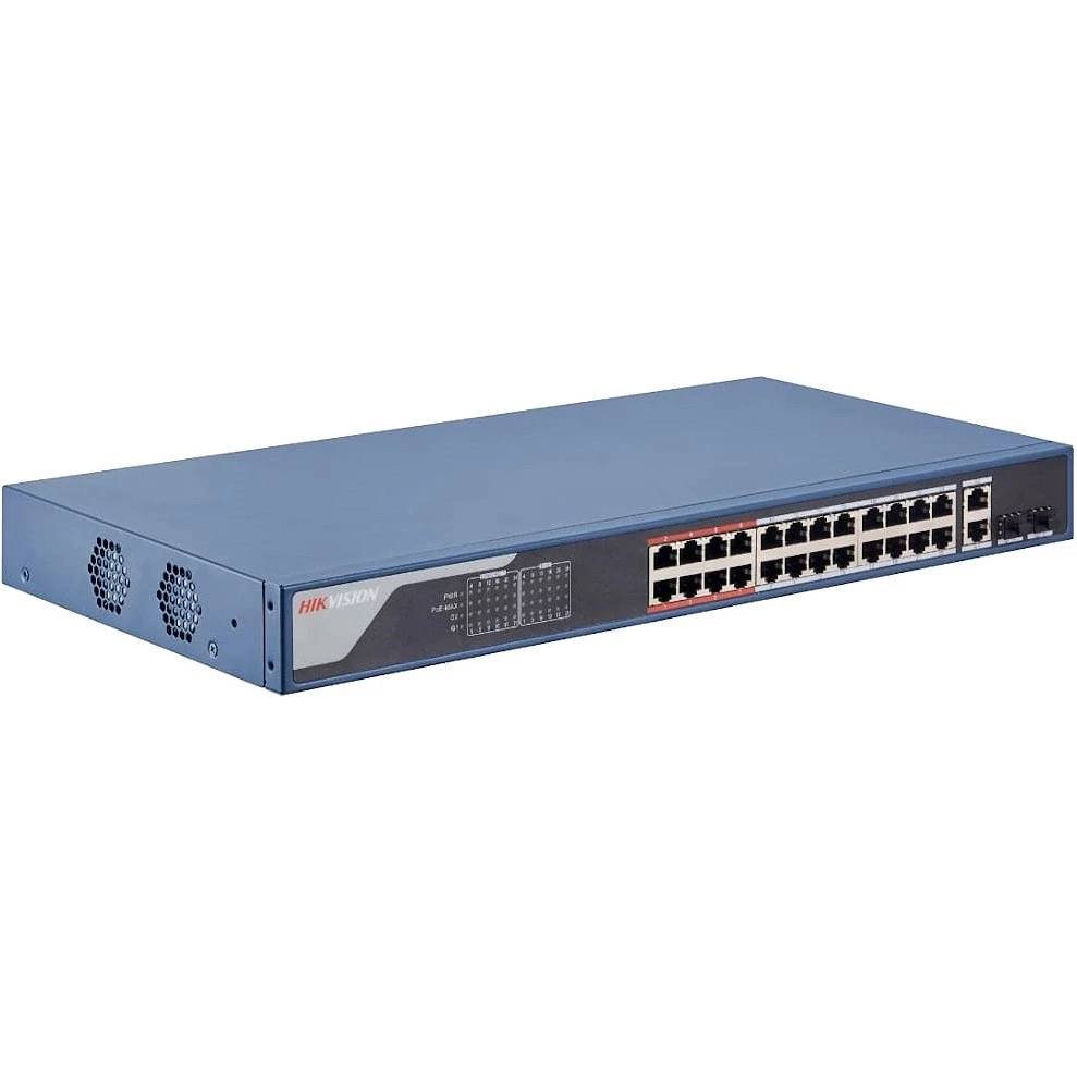 Коммутатор Hikvision DS-3E1326P-EI, 24xLAN 100Mbps, 2xLAN 1Gbps, 2xСombo (1Gbps/SFP), PoE+