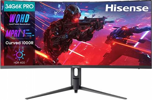Монитор 34" Hisense 34G6K-PRO, 3440x1440, VA, 180Hz, Speakers (2xHDMI, DP)