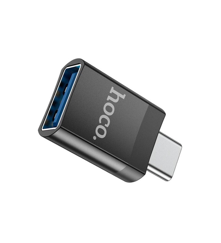 Переходник USB2.0 (M) - USB2.0 Type-C (F) Hoco UA17, черный