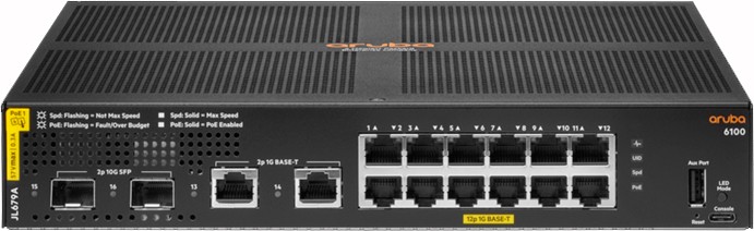Коммутатор HP Aruba 6100 (JL679A), 12xLAN 1Gbps, 2x10Gbps, 2xSFP+