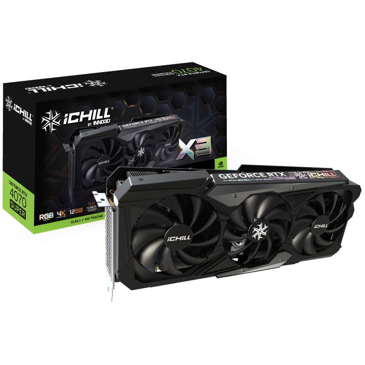 Видеокарта GeForce RTX 4070 Super, 12Gb GDDR6X 192bit, INNO3D ICHILL X3 C407S3-126XX-186148H, RTL