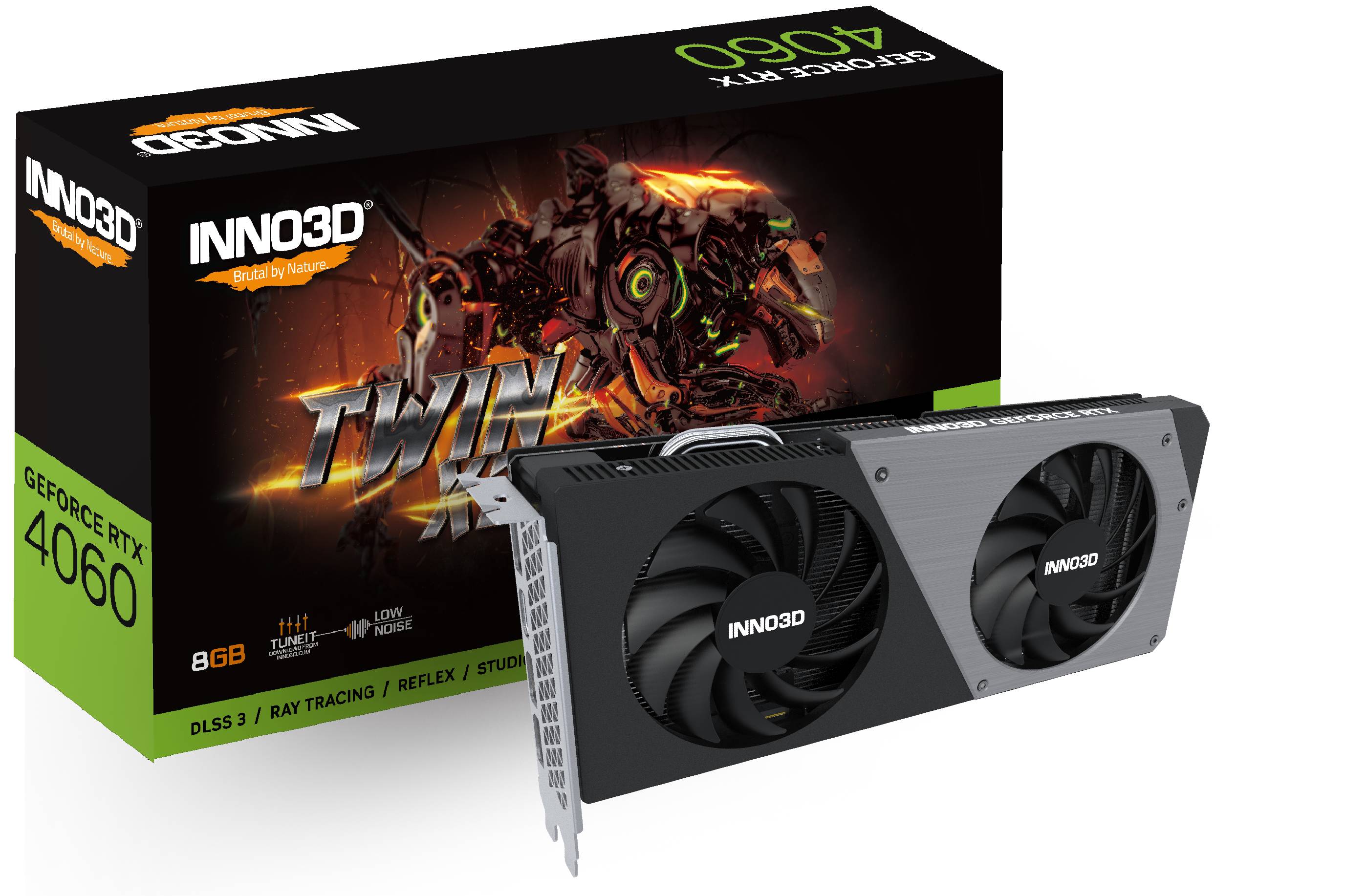Видеокарта GeForce RTX 4060, 8Gb GDDR6 128bit, Inno3D Twin X2 N40602-08D6-173051N, RTL