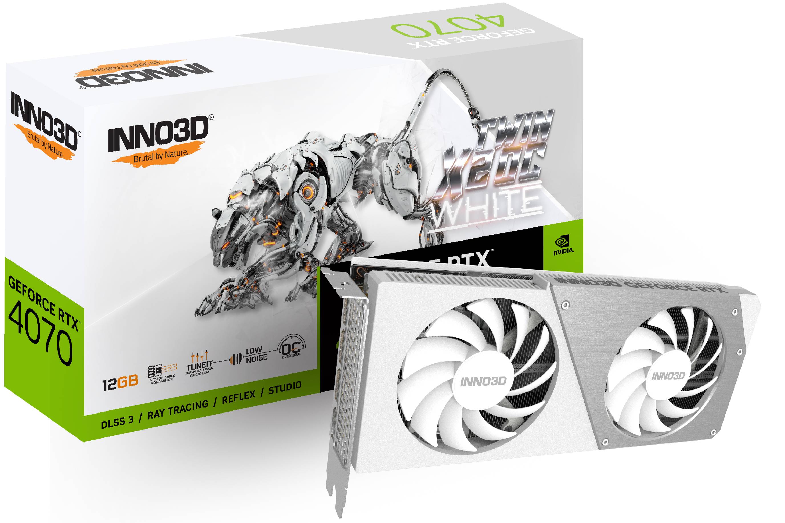 Видеокарта GeForce RTX 4070, 12Gb GDDR6X 192bit, Inno3D Twin X2 OC White N40702-126XX-183052V, RTL