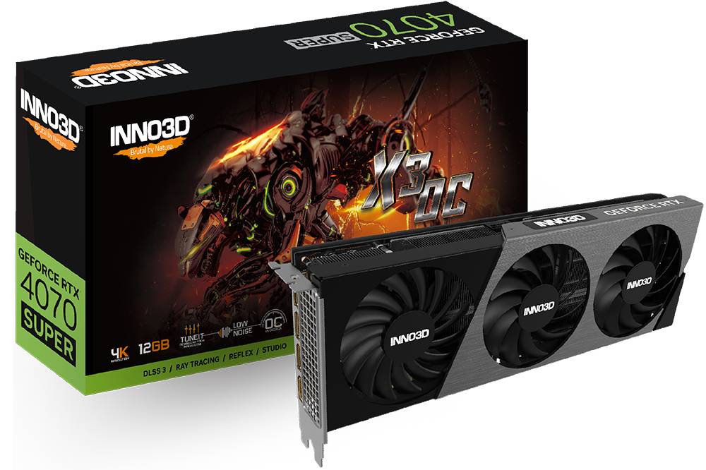 Видеокарта GeForce RTX 4070 Super, 12Gb GDDR6X 192bit, INNO3D TWIN X3 OC N407S3-126XX-186162L, RTL