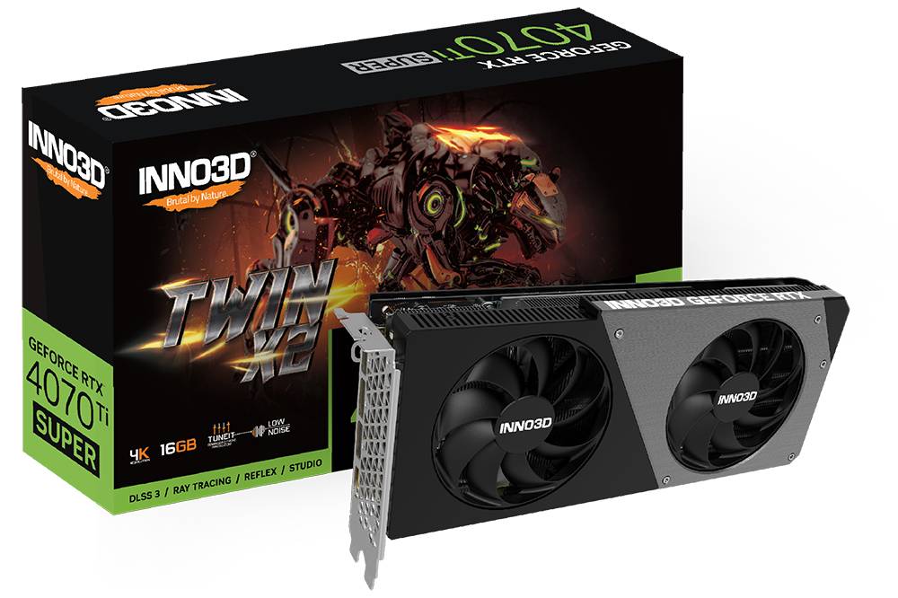 Видеокарта GeForce RTX 4070 Ti Super, 16Gb GDDR6X 256bit, INNO3D TWIN X2 N407TS2-166X-186156N, RTL