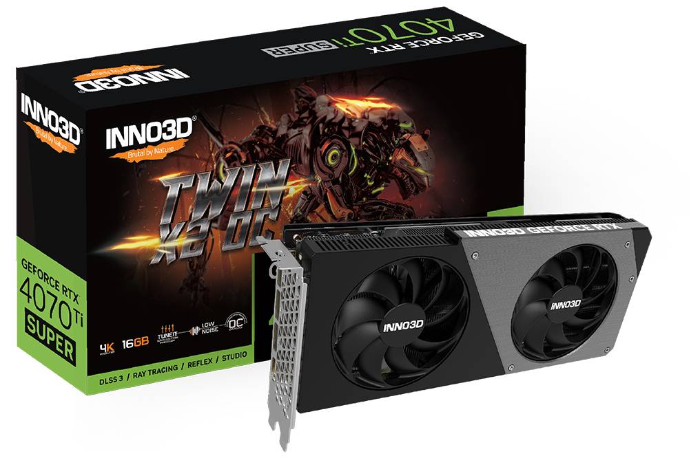 Видеокарта GeForce RTX 4070 Ti Super, 16Gb GDDR6X 256bit, INNO3D TWIN X2 OC N407TS2-166XX-186156N, RTL