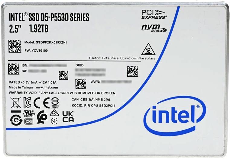 1.92Tb SSD Intel D5-P5530 SSDPF2KX019XZN1, 2.5", (6500/3000), U.2