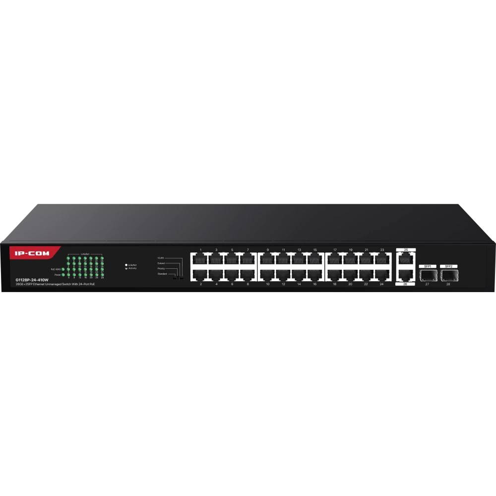 Коммутатор IP-COM G1128P-24-410W, 24xLAN 1Gbps, 2xSFP, PoE
