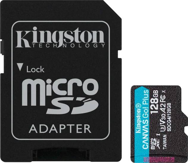 Карта памяти 128Gb Kingston Canvas Go! Plus SDCG4/128GB, SD Micro, SDXC Class 10, UHS-I U3, адаптер