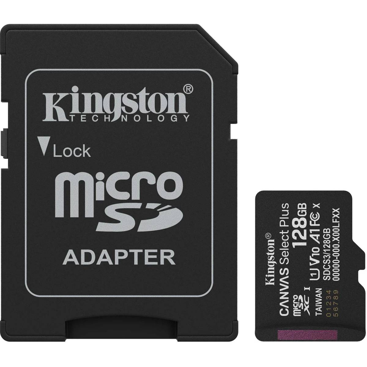 Карта памяти 128Gb Kingston Canvas Select Plus SDCS3/128GB, SD Micro, SDXC Class 10, UHS-I U1, переходник