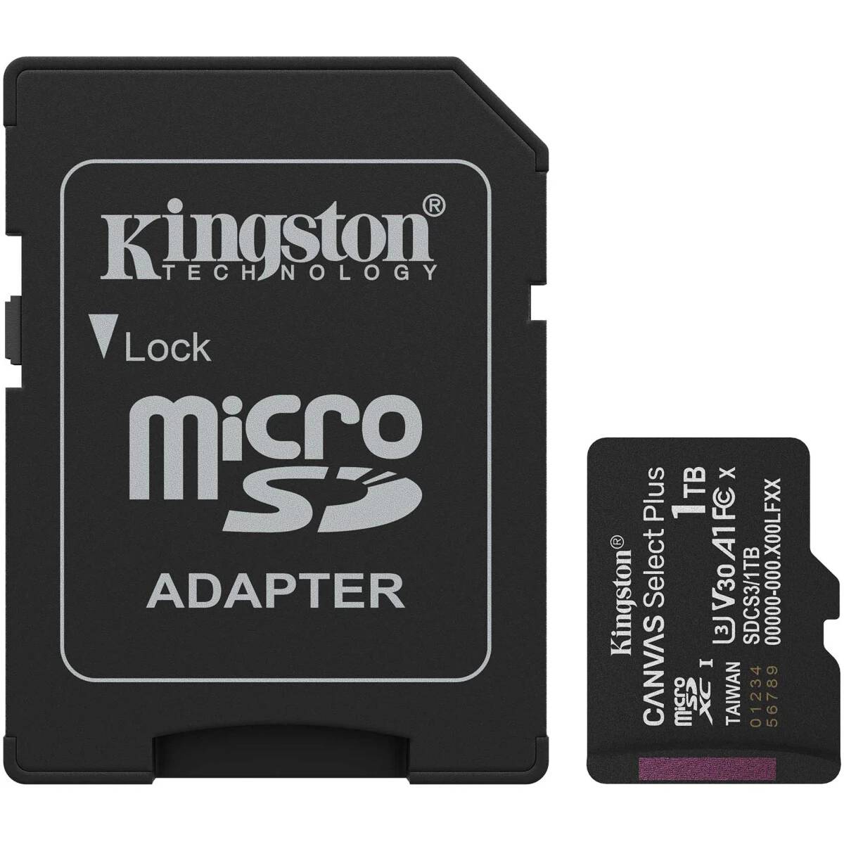 Карта памяти 1Tb Kingston Canvas Select Plus SDCS3/1TB, SD Micro, SDXC Class 10, UHS-I U1, переходник