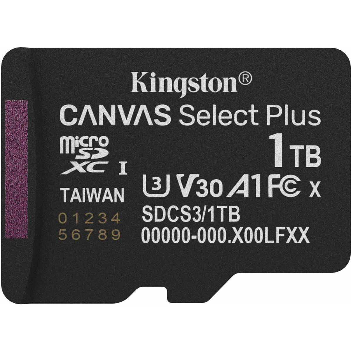 Карта памяти 1Tb Kingston Canvas Select Plus SDCS3/1TBSP, SD Micro, SDXC Class 10, UHS-I U1, переходник