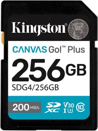 Карта памяти 256Gb Kingston Canvas Go! Plus SDG4/256GB, SD, SDXC Class 10, UHS-I U3