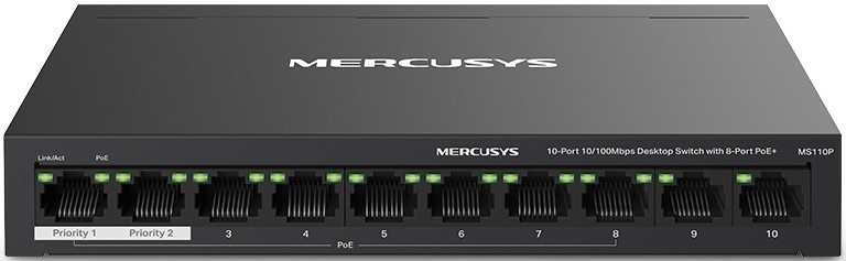 Коммутатор Mercusys MS110P, 10xLAN 100Mbps