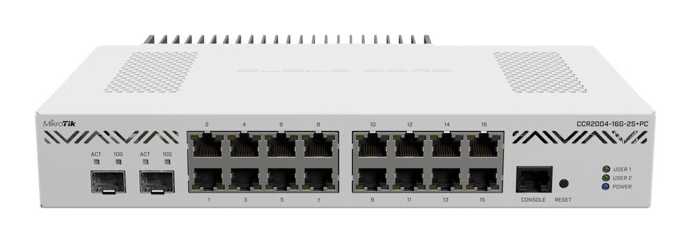 Маршрутизатор MikroTik Cloud Core Router CCR2004-16G-2S+PC, 16xLAN 1Gbps, 2xSFP+, USB