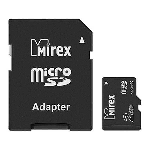 Карта памяти 2Gb Mirex 13613-ADTMSD02, SD Micro, SDHC Class 4, переходник