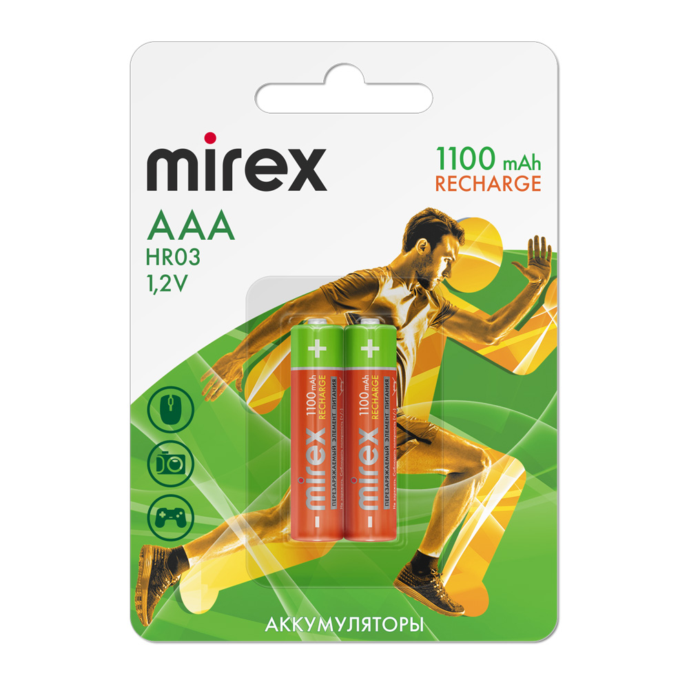 Аккумулятор AAA HR03 1100mAh, Mirex 23702-HR03-11-E2 NiMh блистер 2шт