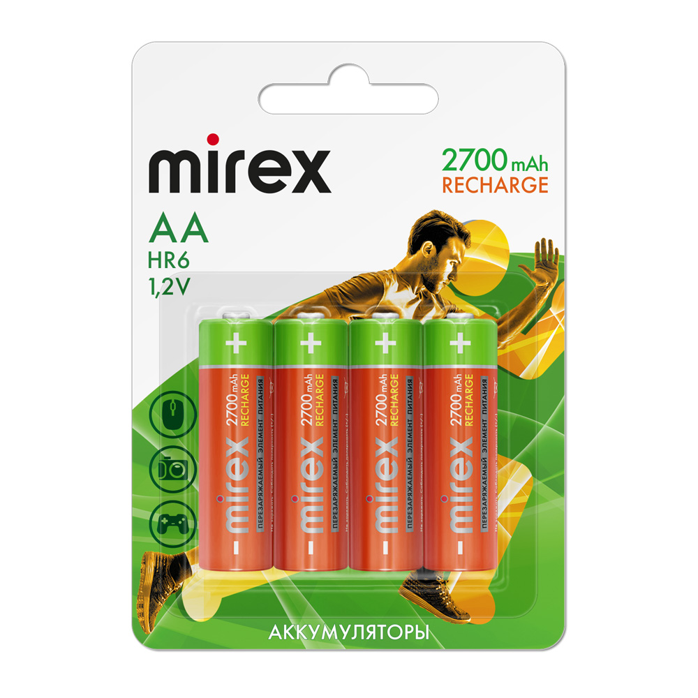 Аккумулятор AA HR6 2700mAh, Mirex 23702-HR6-27-E4 NiMh блистер 4шт