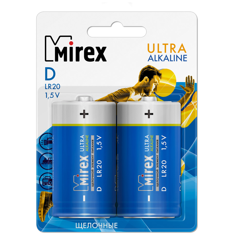 Батарейка LR20 D, Mirex 23702-LR20-E2 Алкалайн блистер 2шт