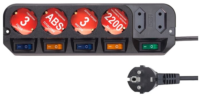 Сетевой фильтр 3м 6 розеток Most A10 черный пакет (A10 3)