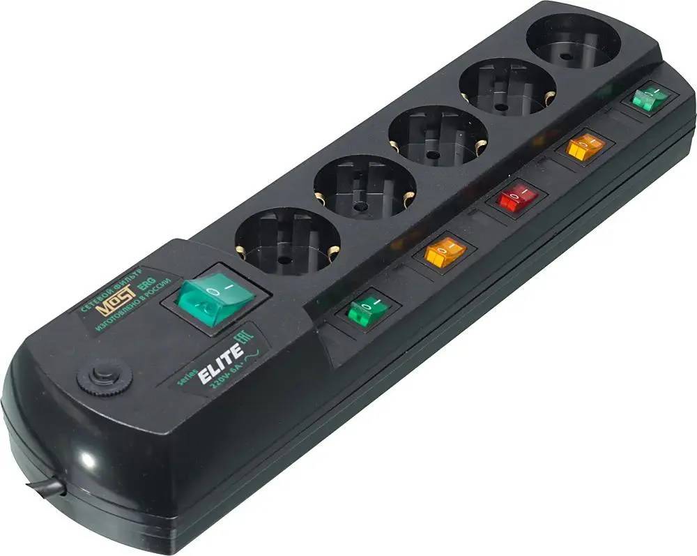 Сетевой фильтр 5м 5 розеток Most ERG черный коробка