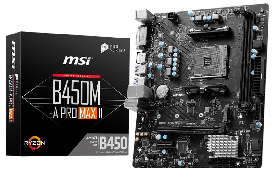 Материнская плата MSI B450M-A PRO MAX II, AM4, (DVI, HDMI), 2xDDR IV, mATX
