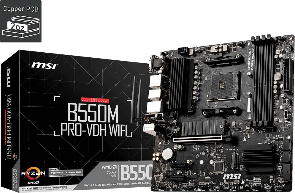 Материнская плата MSI B550M PRO-VDH WIFI, AM4, (VGA, HDMI, DP), 4xDDR IV, mATX (ТОЛЬКО В СОСТАВЕ ПЭВМ)