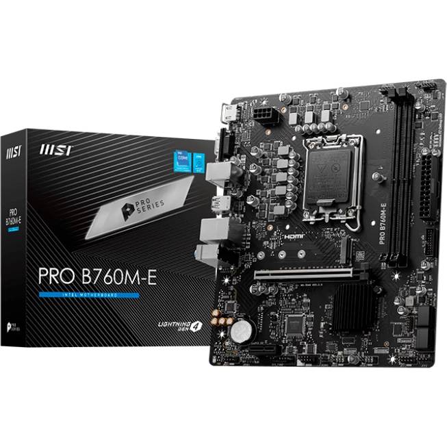Материнская плата MSI PRO B760M-E, LGA1700, (VGA, HDMI), 2xDDR V, mATX