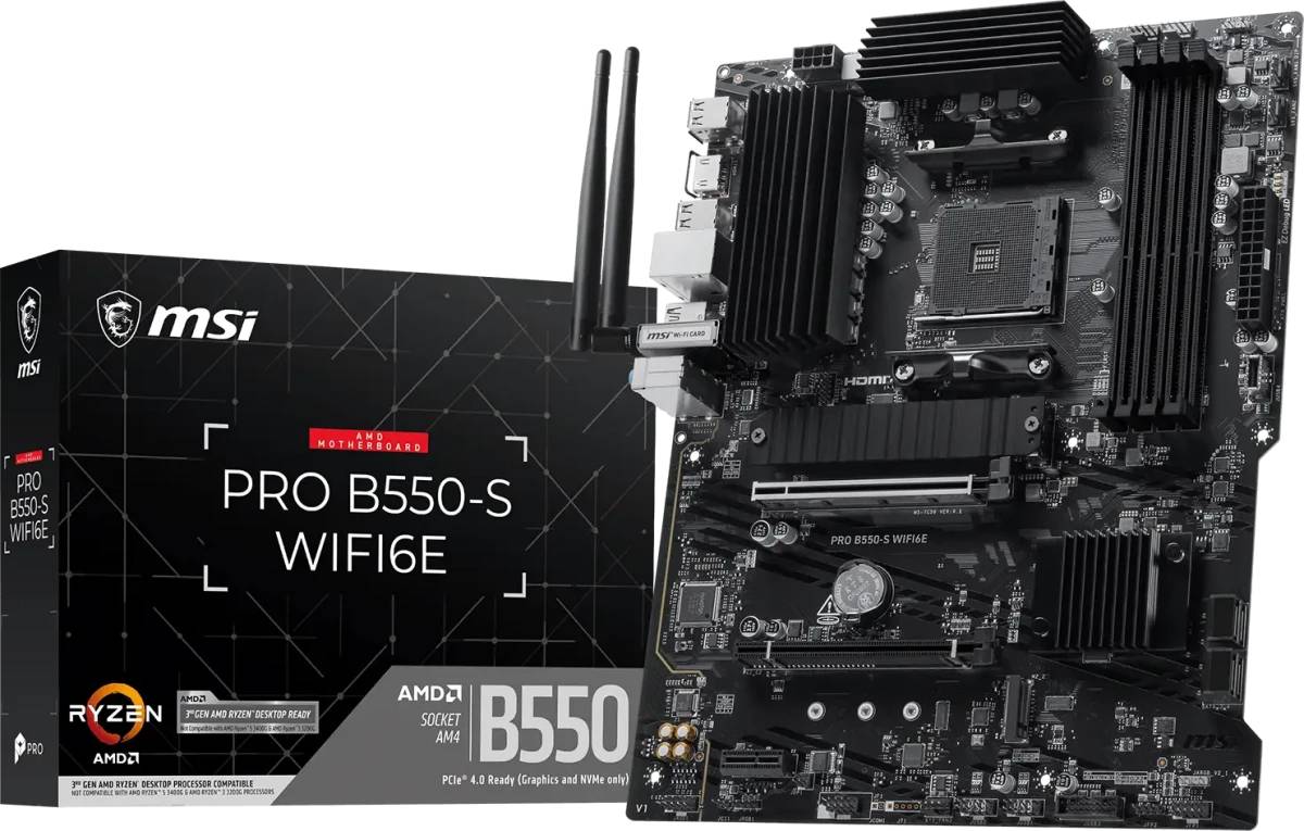 Материнская плата MSI PRO B550-S WIFI6E, AM4, (HDMI), 4xDDR IV, ATX