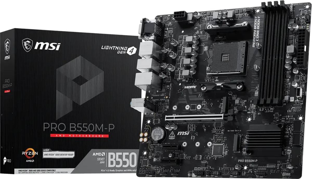 Материнская плата MSI PRO B550M-P, AM4, (VGA, DVI, HDMI), 4xDDR IV, mATX