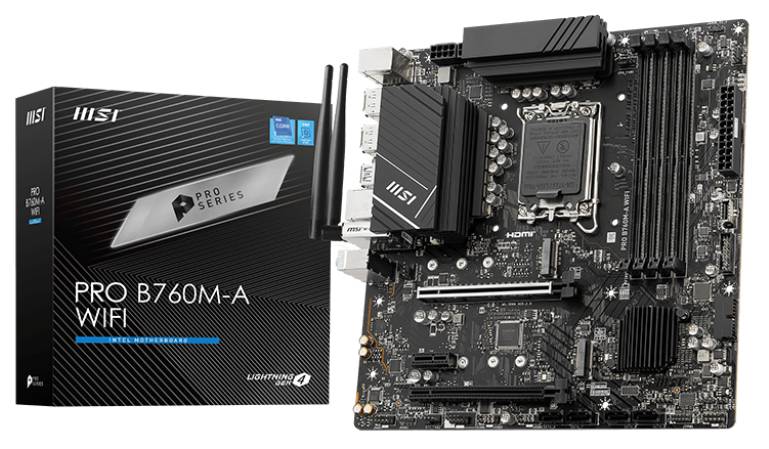 Материнская плата MSI PRO B760M-A WIFI, LGA1700, (2xHDMI, 2xDP), 4xDDR V, mATX (ТОЛЬКО В СОСТАВЕ ПЭВМ)