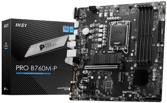 Материнская плата MSI PRO B760M-P, LGA1700, (VGA, HDMI, DP), 4xDDR V, mATX