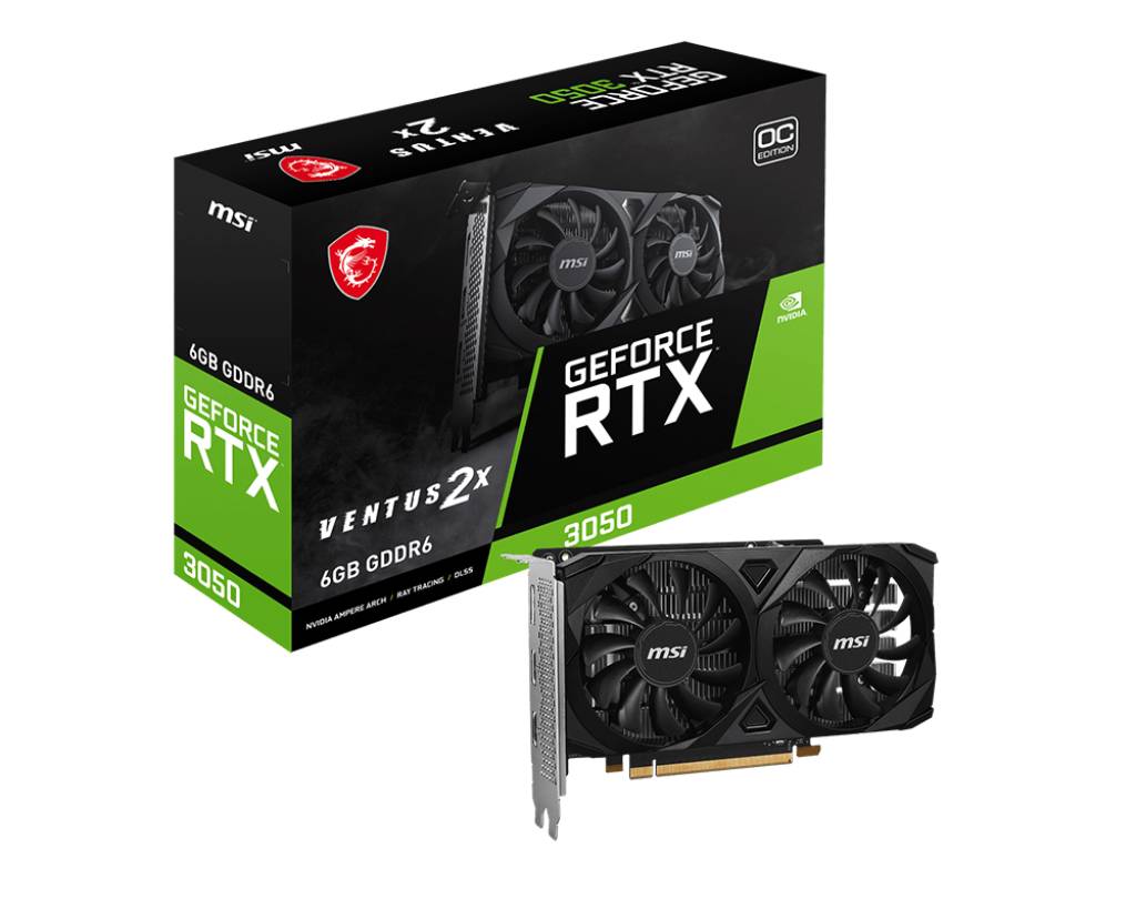 Видеокарта GeForce RTX 3050, 6Gb GDDR6 96bit, MSI RTX 3050 VENTUS 2X E 6G OC, RTL